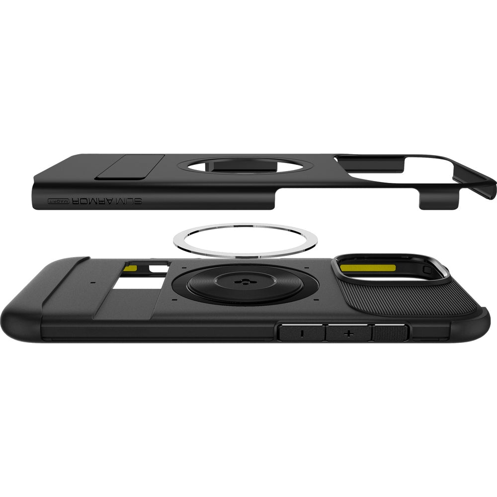 Handyhülle für iPhone 16 Pro, Spigen Slim Armor Mag mit MagSafe, Schwarz