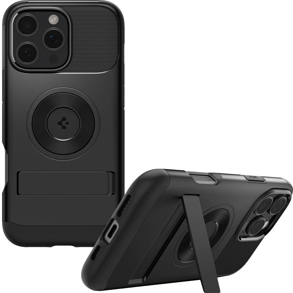 Handyhülle für iPhone 16 Pro, Spigen Slim Armor Mag mit MagSafe, Schwarz