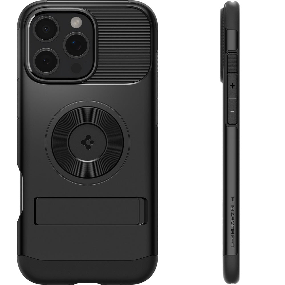 Handyhülle für iPhone 16 Pro, Spigen Slim Armor Mag mit MagSafe, Schwarz