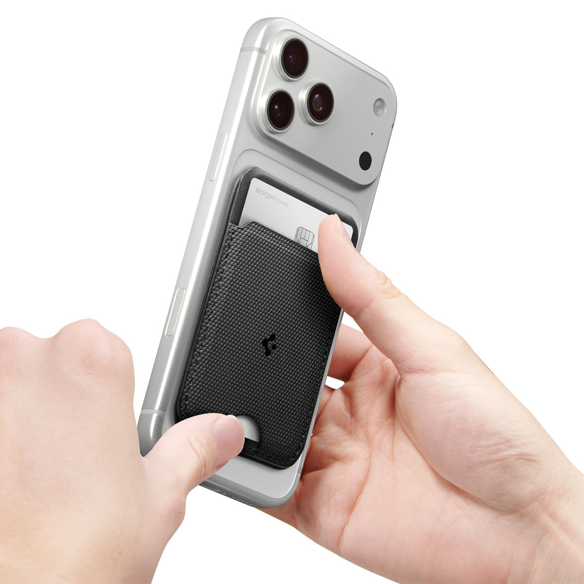 Kartenetui mit Ständer Spigen Slim Fold Mag S314-1 mit MagSafe, Schwarz