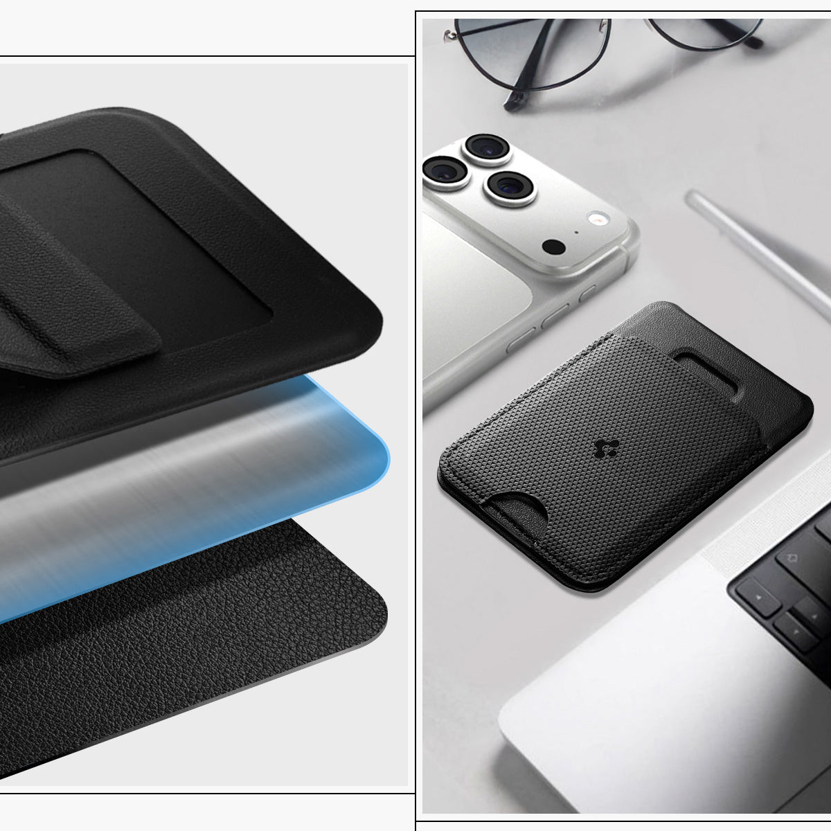 Kartenetui mit Ständer Spigen Slim Fold Mag S314-1 mit MagSafe, Schwarz