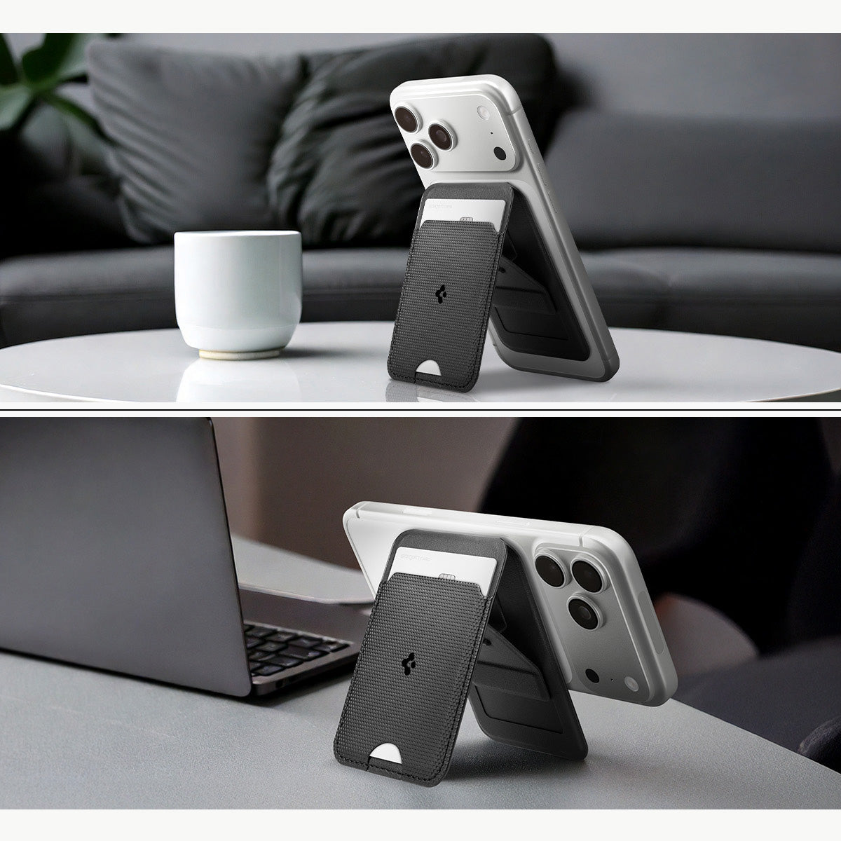 Kartenetui mit Ständer Spigen Slim Fold Mag S314-1 mit MagSafe, Schwarz