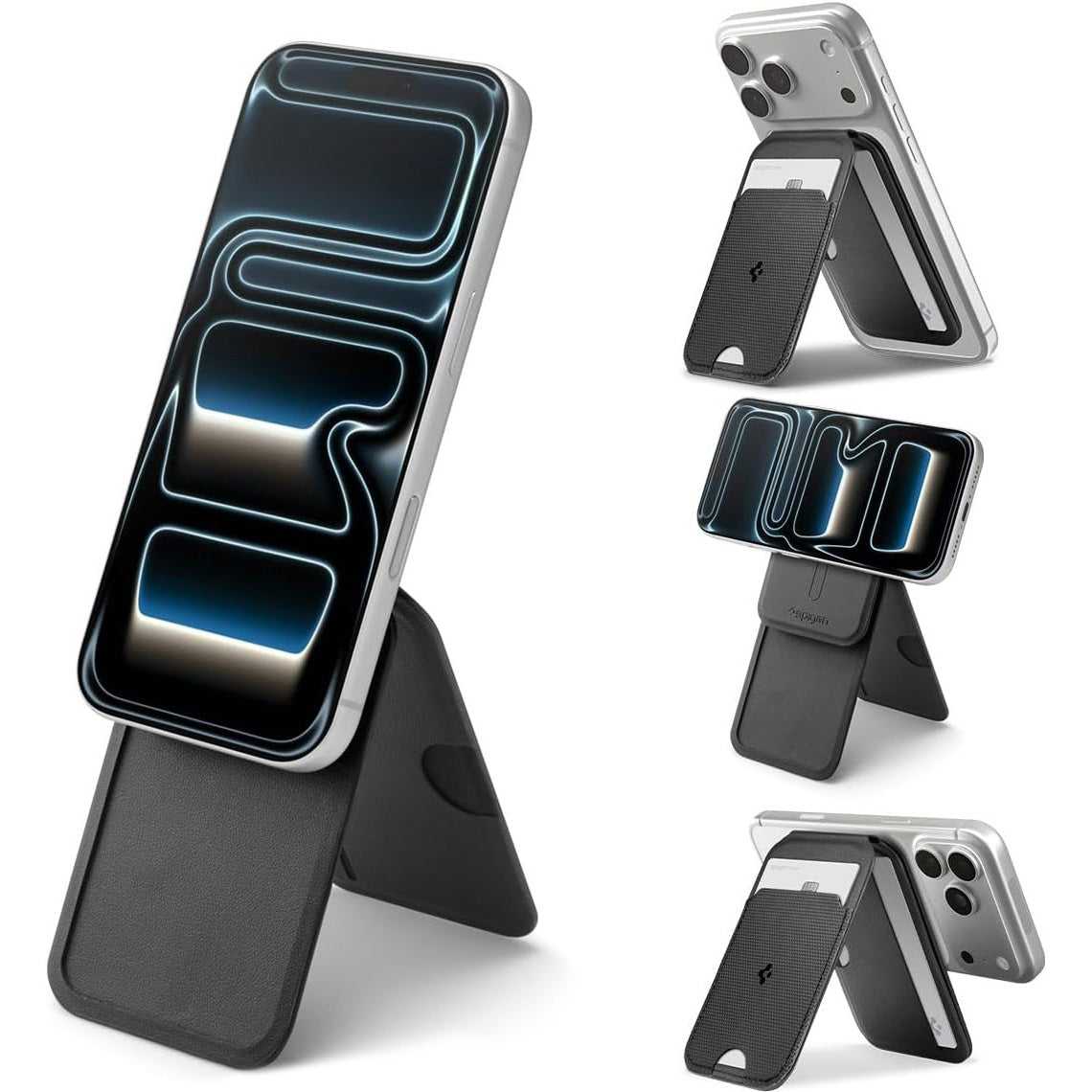 Kartenetui mit Ständer Spigen Slim Fold Mag S314-2 mit MagSafe, Schwarz