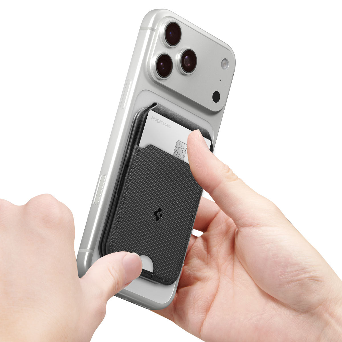 Kartenetui mit Ständer Spigen Slim Fold Mag S314-2 mit MagSafe, Schwarz