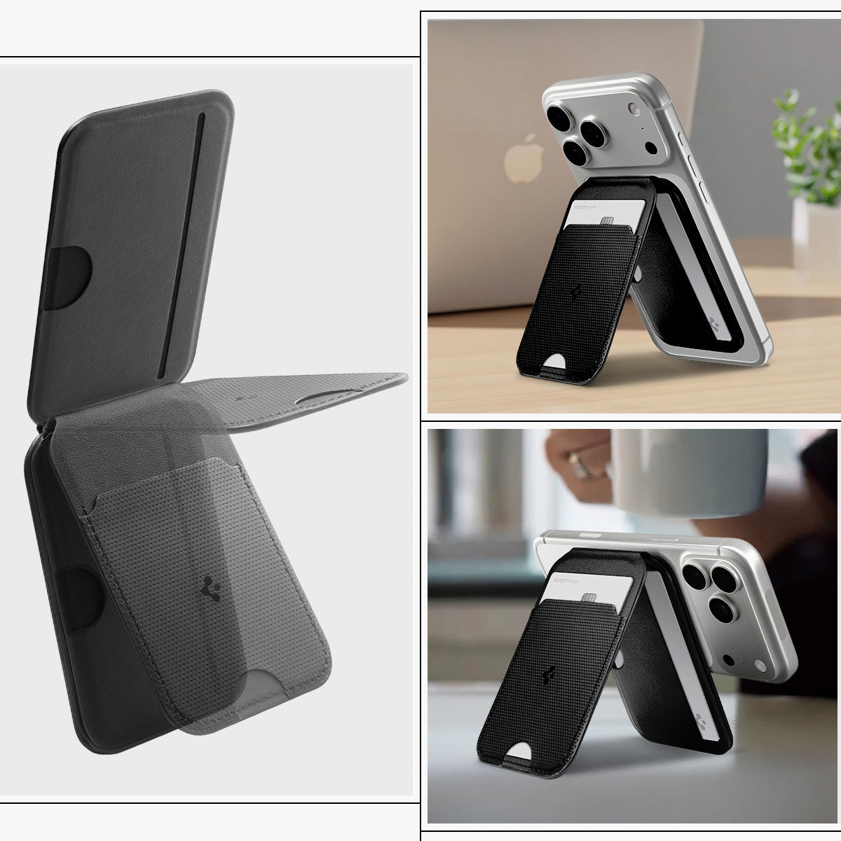 Kartenetui mit Ständer Spigen Slim Fold Mag S314-2 mit MagSafe, Schwarz
