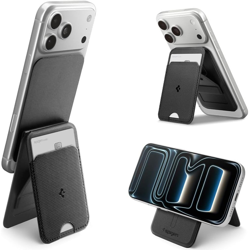 Kartenetui mit Ständer Spigen Slim Fold Mag S314-3 mit MagSafe, Schwarz