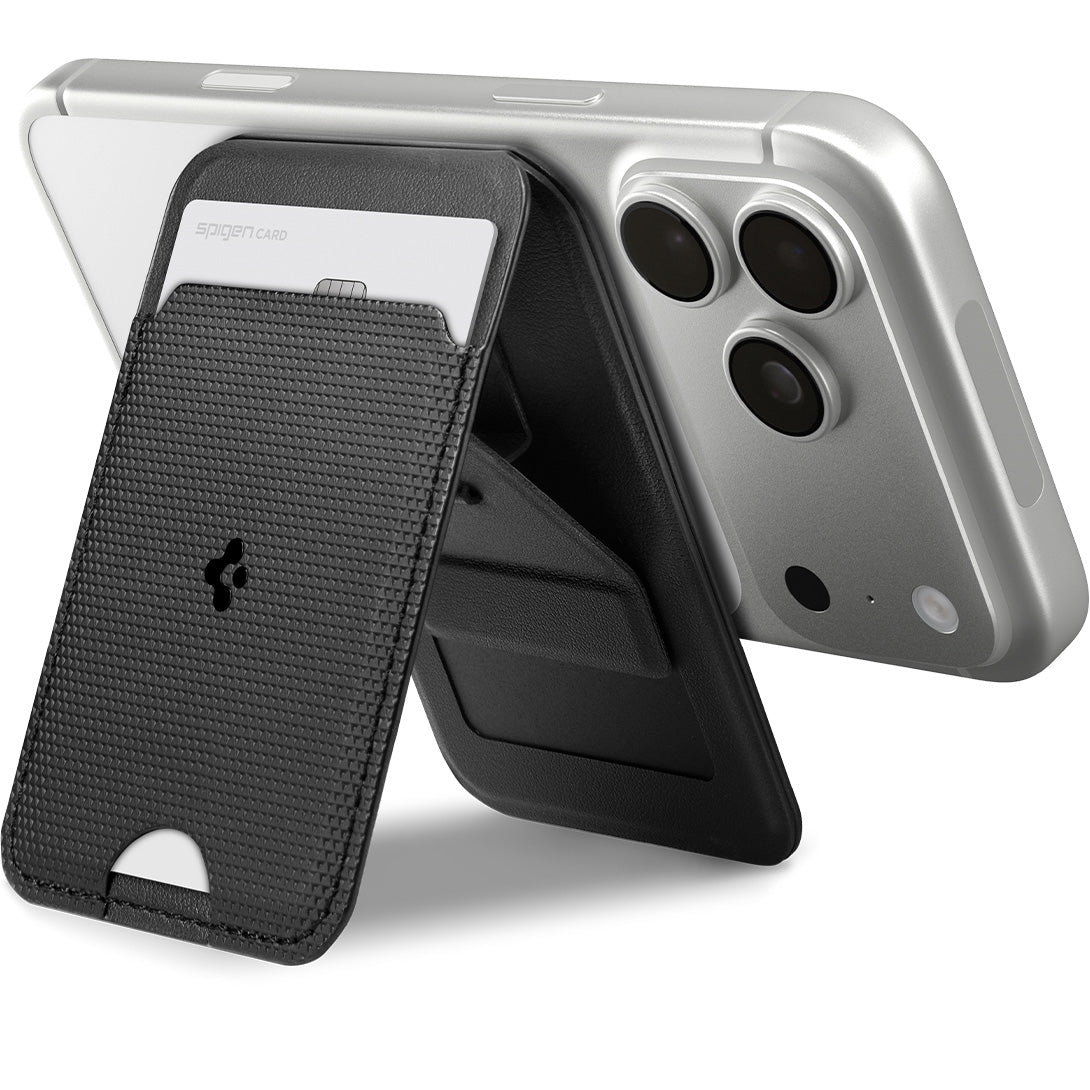 Kartenetui mit Ständer Spigen Slim Fold Mag S314-3 mit MagSafe, Schwarz