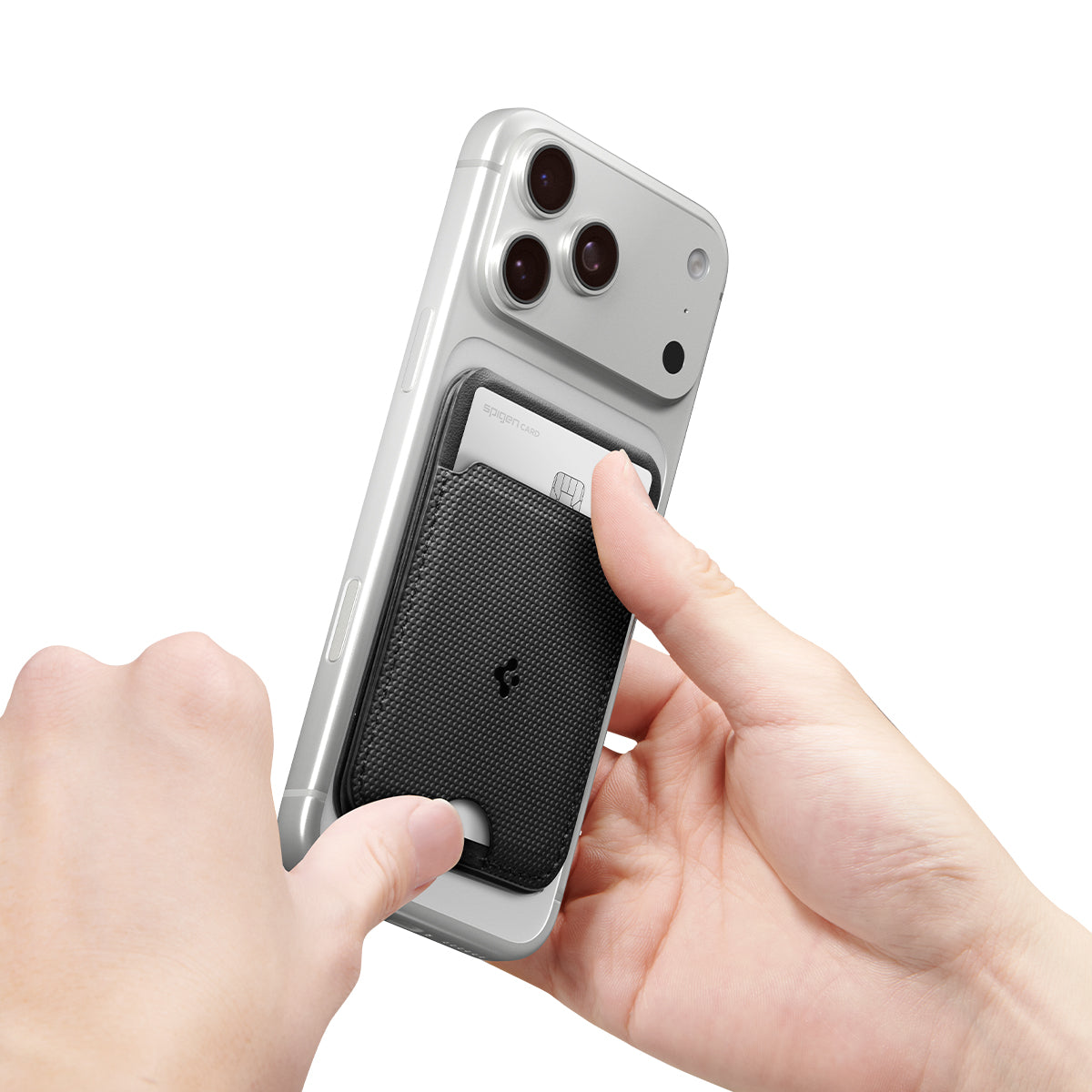 Kartenetui mit Ständer Spigen Slim Fold Mag S314-3 mit MagSafe, Schwarz