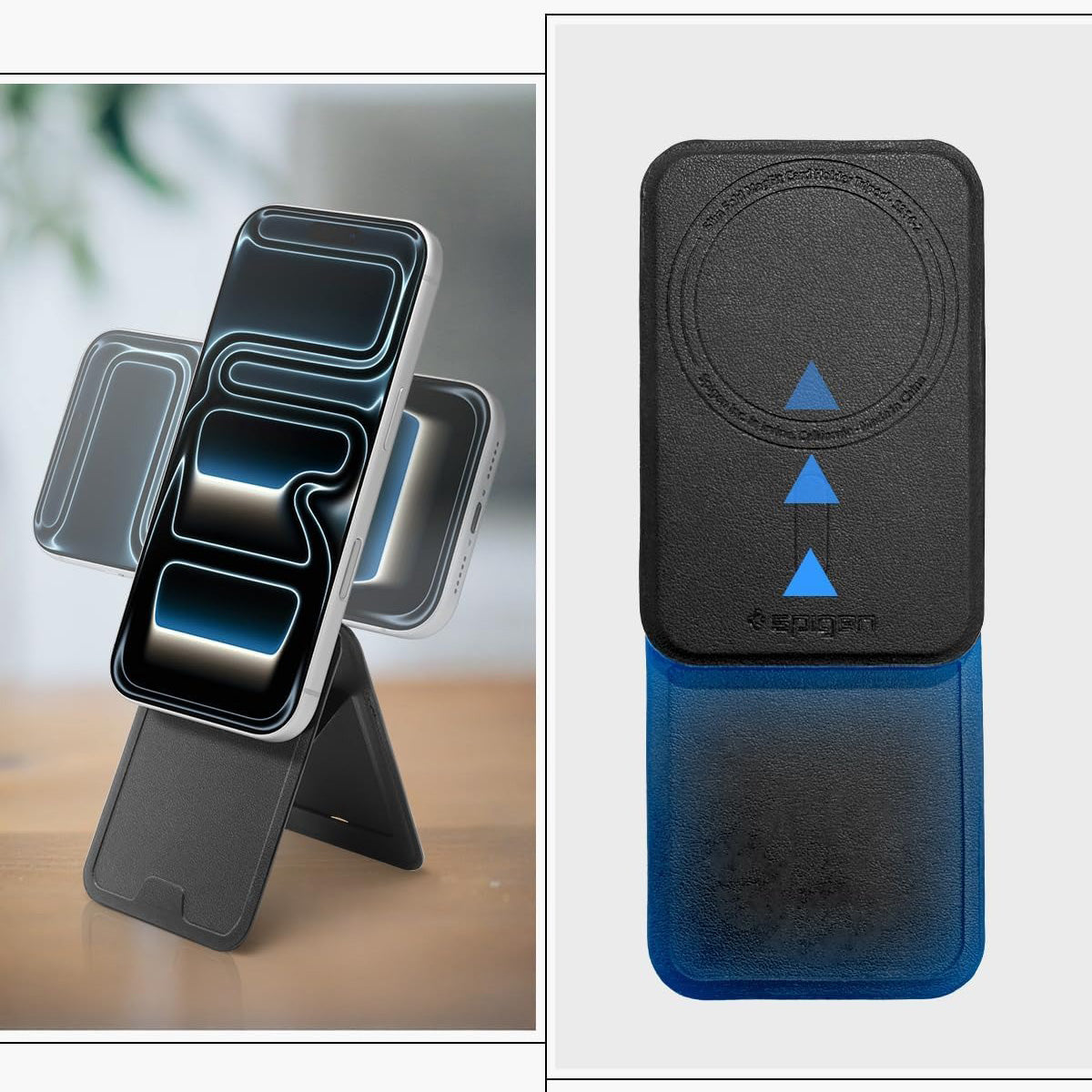 Kartenetui mit Ständer Spigen Slim Fold Mag S314-3 mit MagSafe, Schwarz