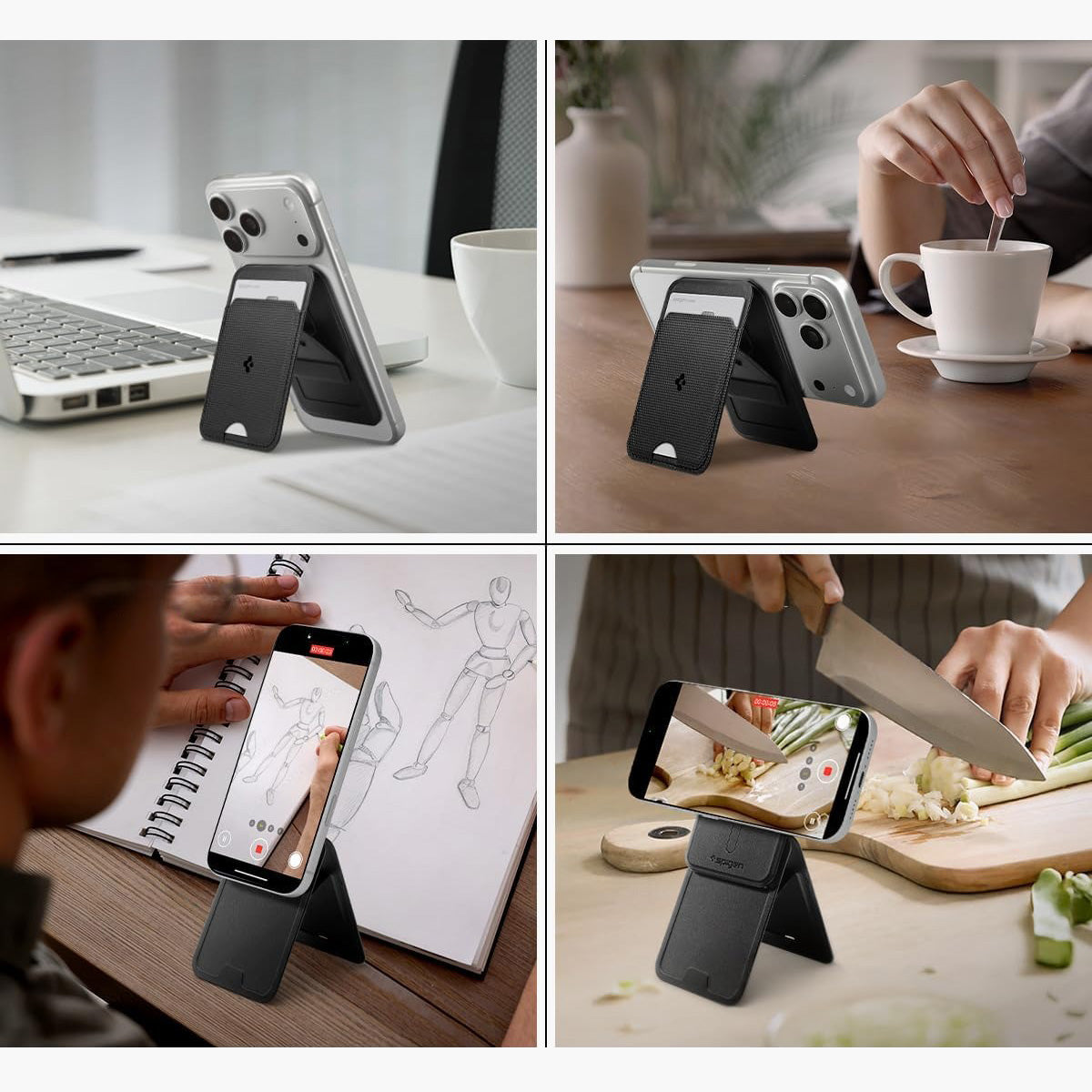 Kartenetui mit Ständer Spigen Slim Fold Mag S314-3 mit MagSafe, Schwarz