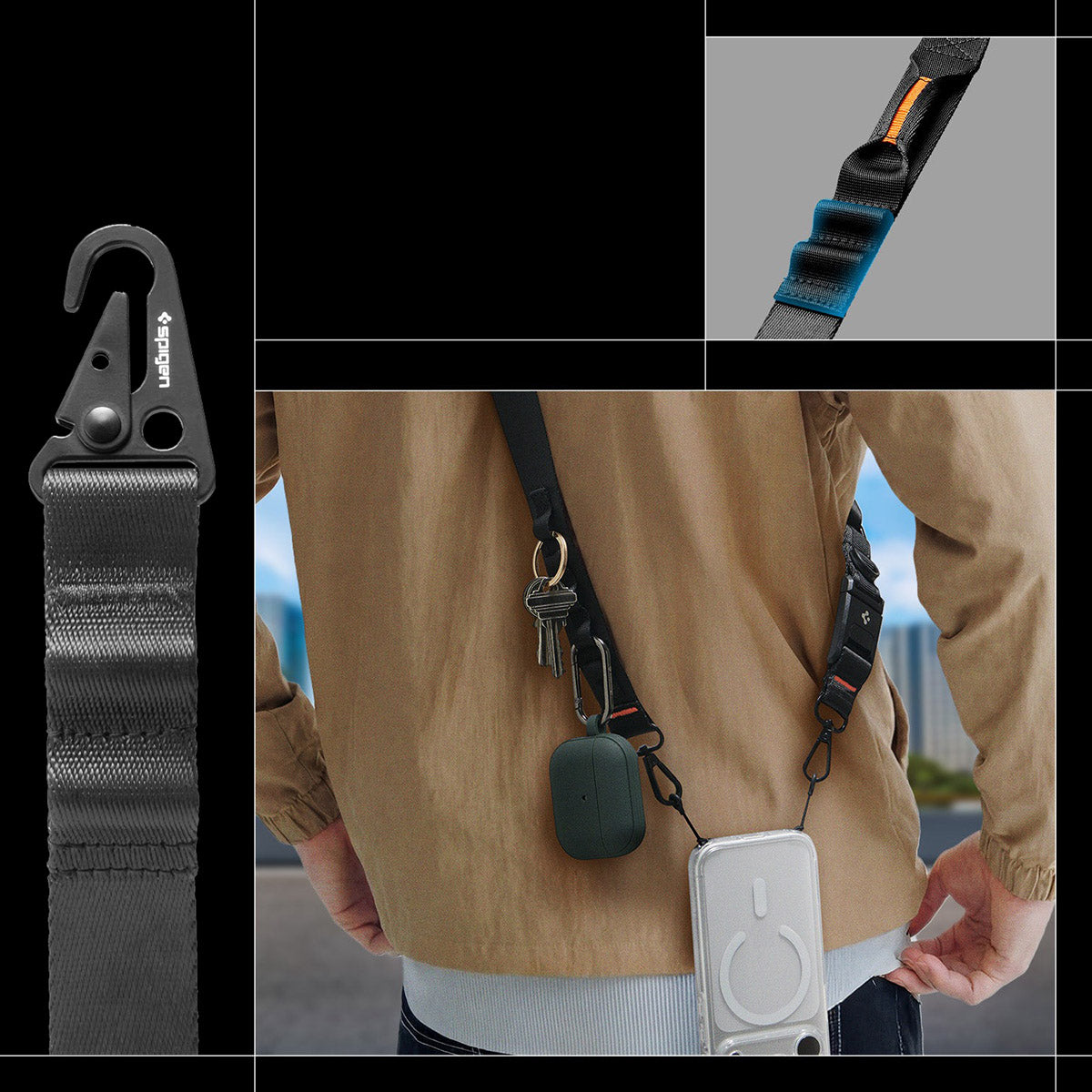 Hals-/Handgelenkband für Smartphone, Spigen Tag Strap DA30M, Schwarz