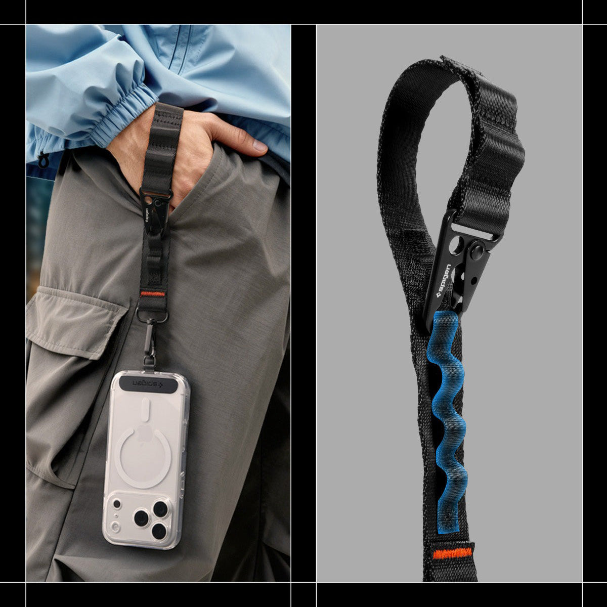 Hals-/Handgelenkband für Smartphone, Spigen Tag Strap DA30M, Schwarz