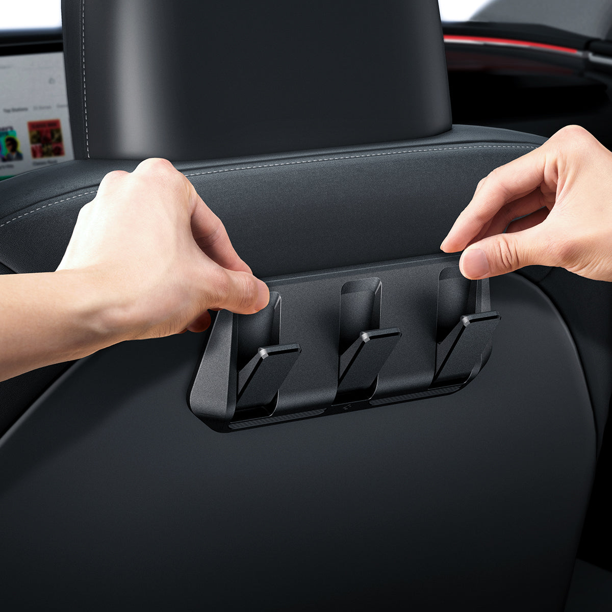 Autositzhaken unter den Kopfstützen für Tesla Model 3 / Y, Spigen Car Seat Hook Holder, Schwarz