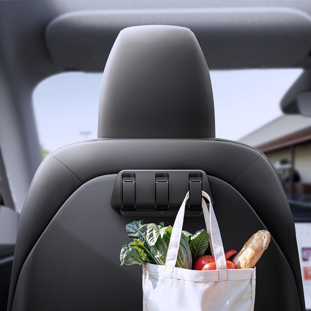 Autositzhaken unter den Kopfstützen für Tesla Model 3 / Y, Spigen Car Seat Hook Holder, Schwarz