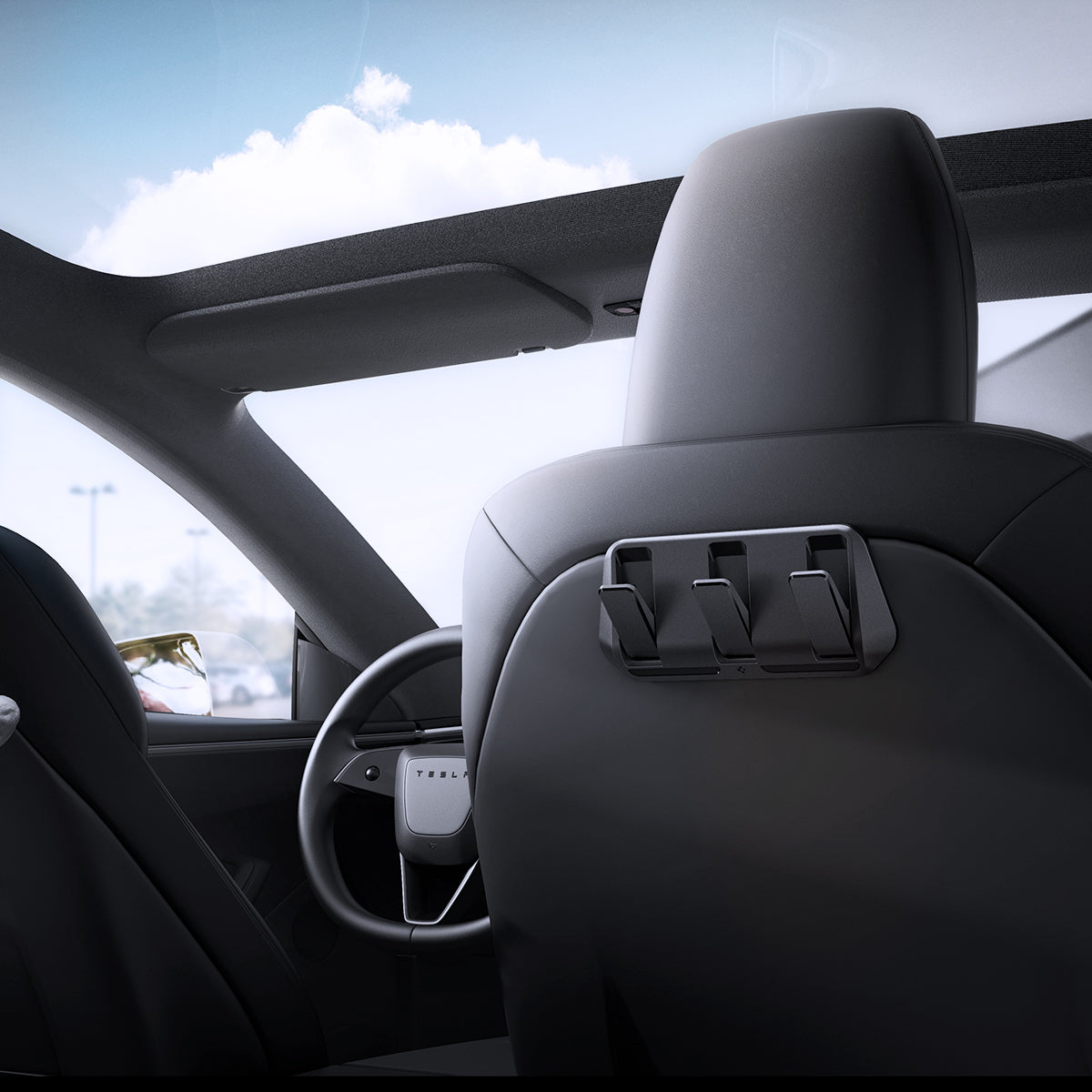 Autositzhaken unter den Kopfstützen für Tesla Model 3 / Y, Spigen Car Seat Hook Holder, Schwarz