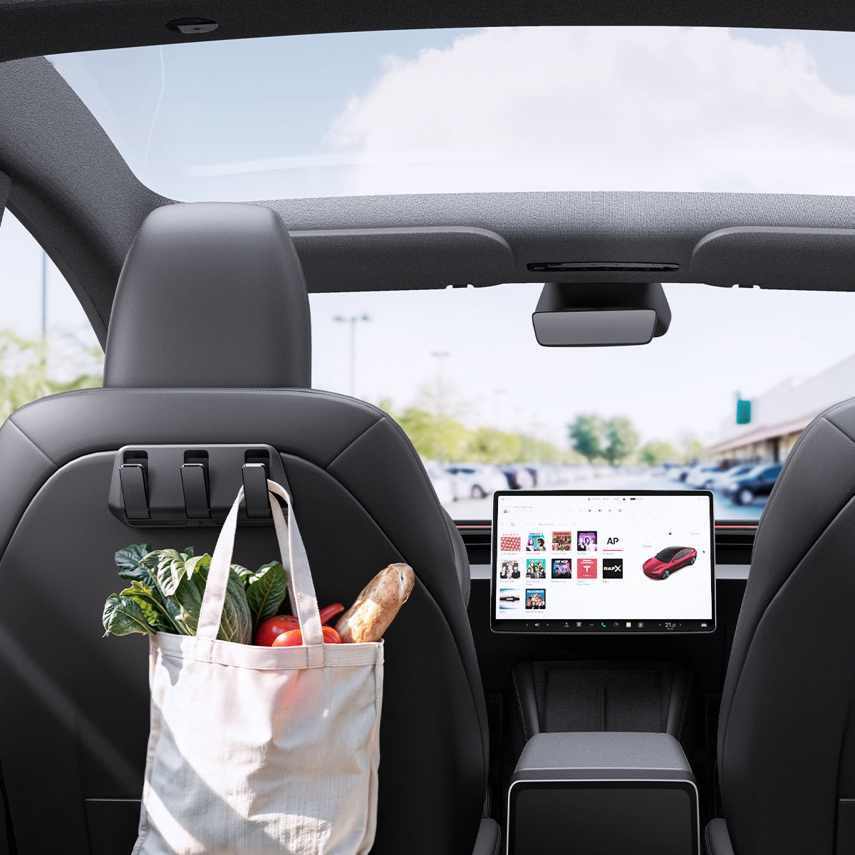 Autositzhaken unter den Kopfstützen für Tesla Model 3 / Y, Spigen Car Seat Hook Holder, Schwarz