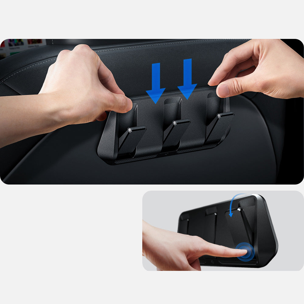 Autositzhaken unter den Kopfstützen für Tesla Model 3 / Y, Spigen Car Seat Hook Holder, Schwarz