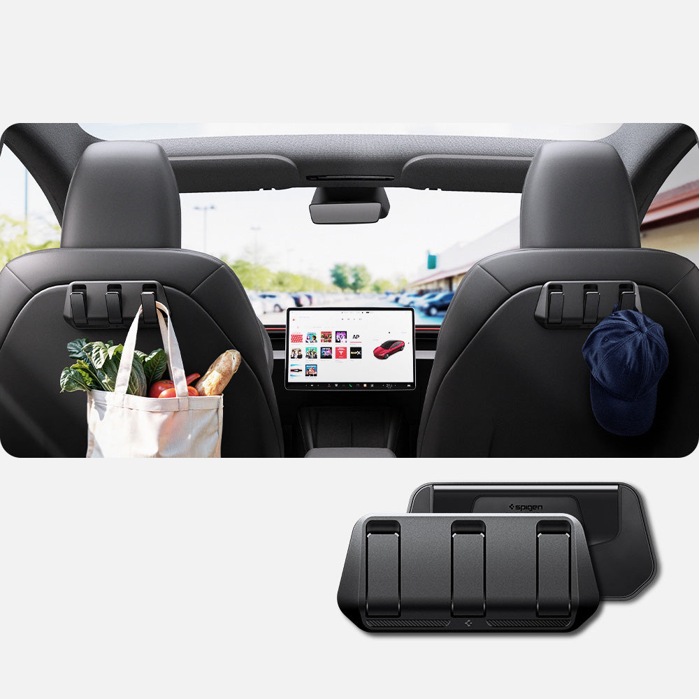 Autositzhaken unter den Kopfstützen für Tesla Model 3 / Y, Spigen Car Seat Hook Holder, Schwarz