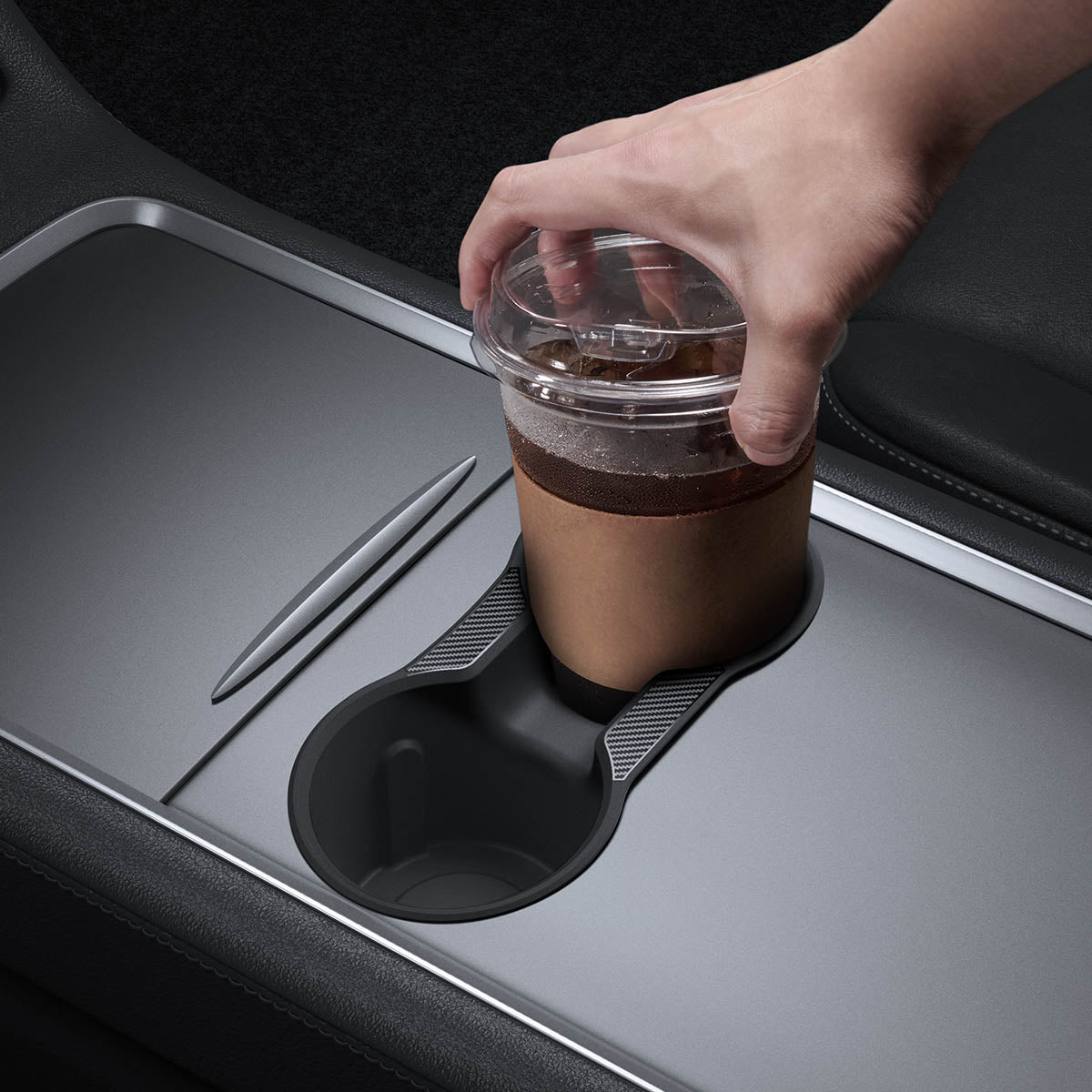 Getränkehalter Einsatz für Tesla Model 3/Y, Spigen Console Cup Holder Insert Relaxed Grip, Schwarz