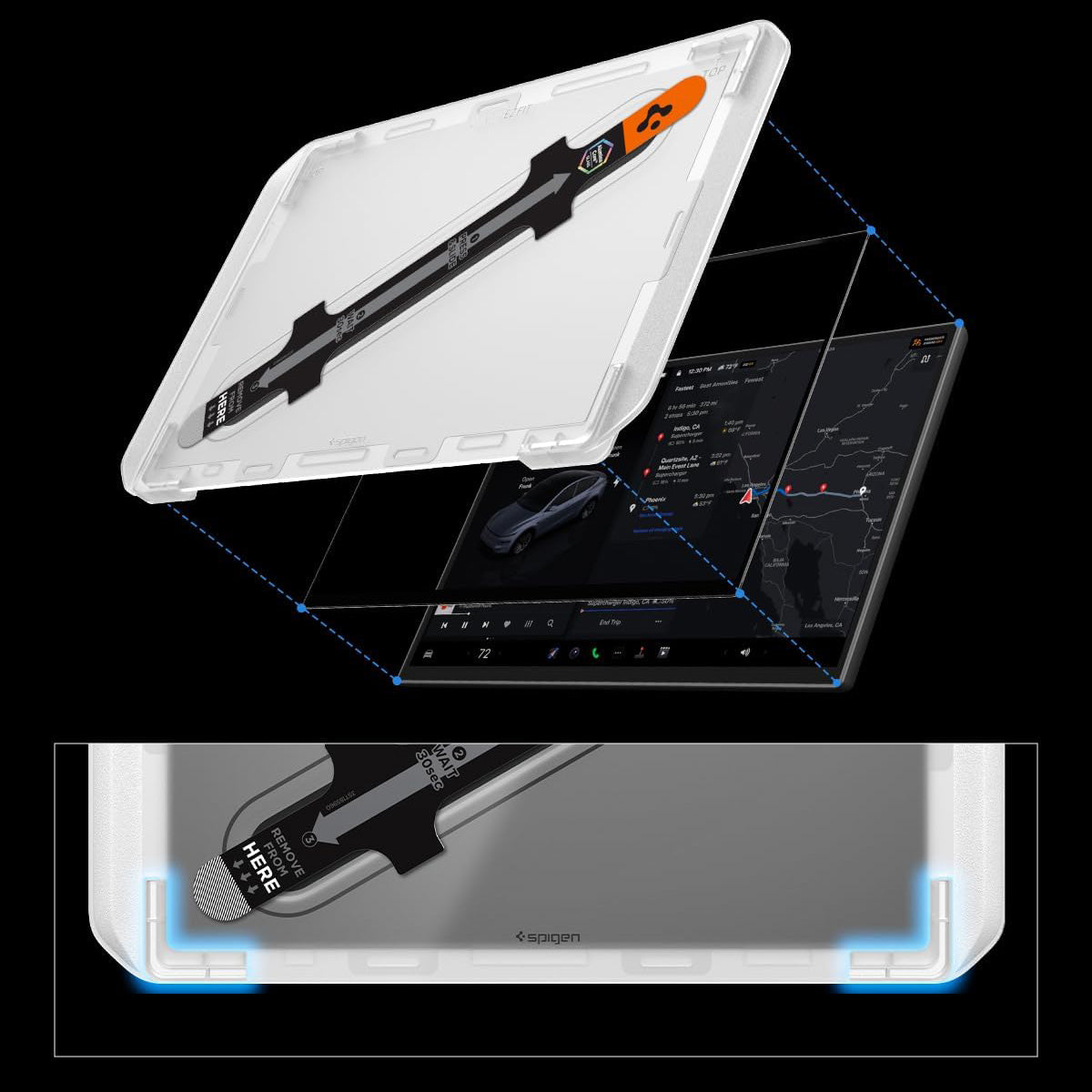 Antireflex Glas für Tesla Model Y 2024-2026, Spigen Glas.tR EZ Fit FC AC 1-Pack, Schwarzer Rahmen