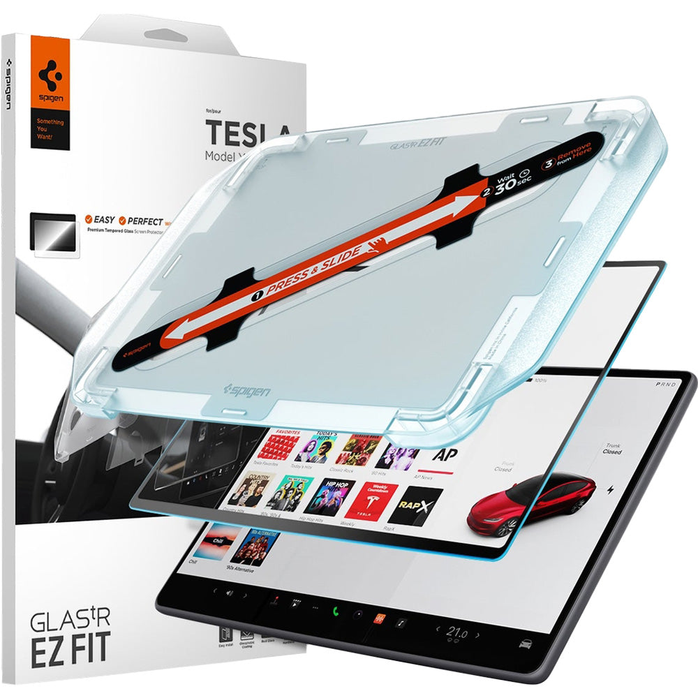 Antireflex Glas für Tesla Model 3 2024, Spigen Glas.tR EZ Fit 1-Pack, Schwarzer Rahmen