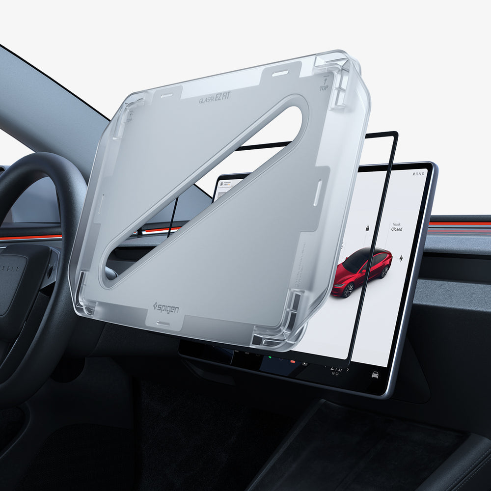 Antireflex Glas für Tesla Model 3 2024, Spigen Glas.tR EZ Fit 1-Pack, Schwarzer Rahmen