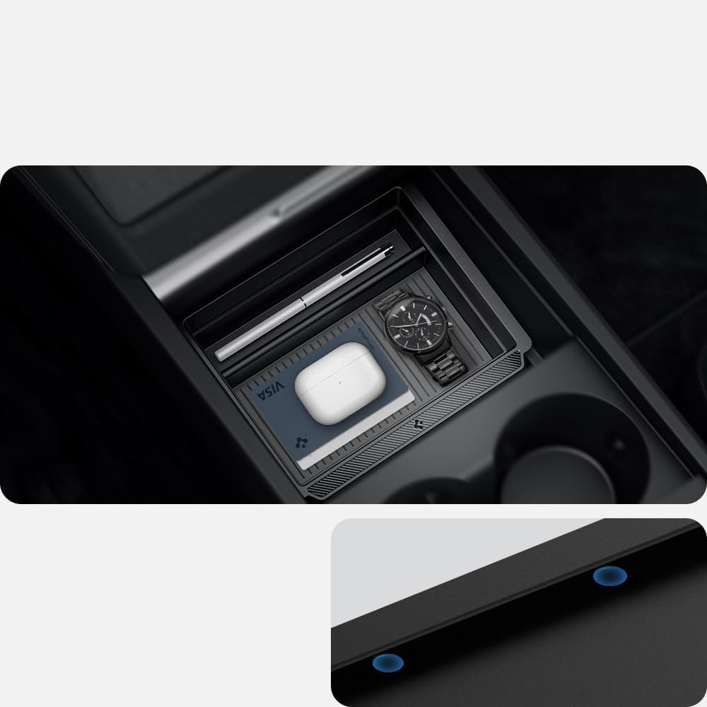 Auto-Organizer für Tesla Model 3 Highland 2024, Spigen Sliding Console Organizer, Schwarz