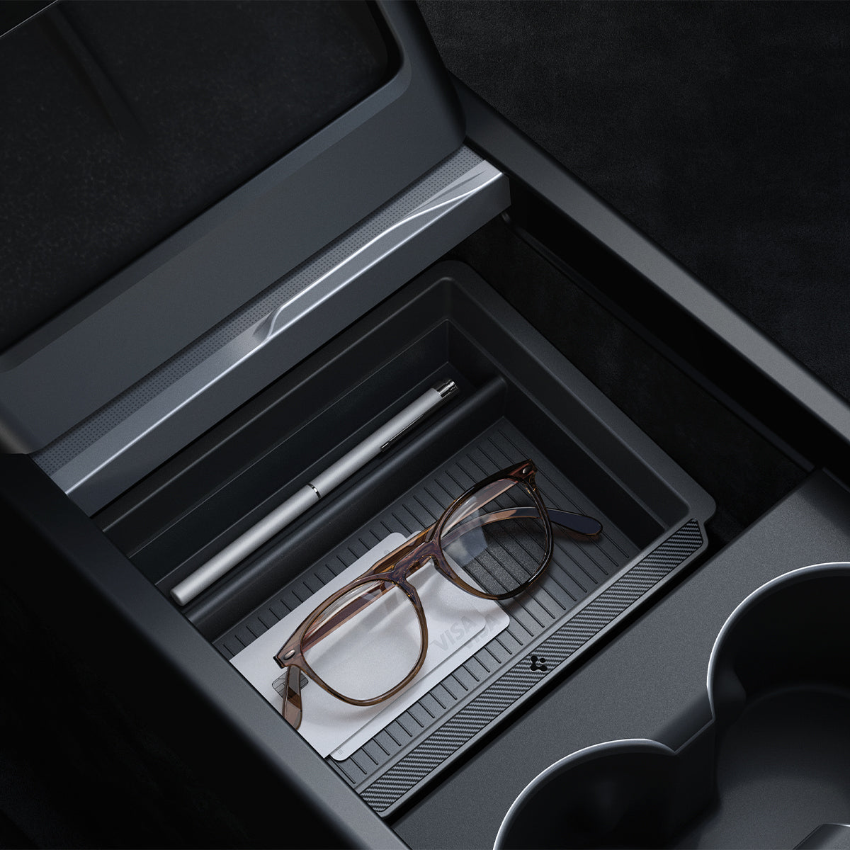 Auto-Organizer für Tesla Model 3 Highland 2024, Spigen Sliding Console Organizer, Schwarz