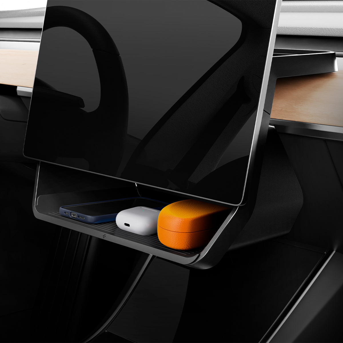 Auto-Organizer unter dem Display für Tesla Model 3 / Y, Spigen Under Screen Storage, Schwarz