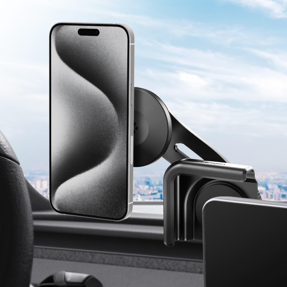 Auto Handyhalterung für Tesla Model 3/X/S/Y/Cybertruck, Spigen TapLock Car Mount Holder für iPhone mit MagSafe, Schwarz