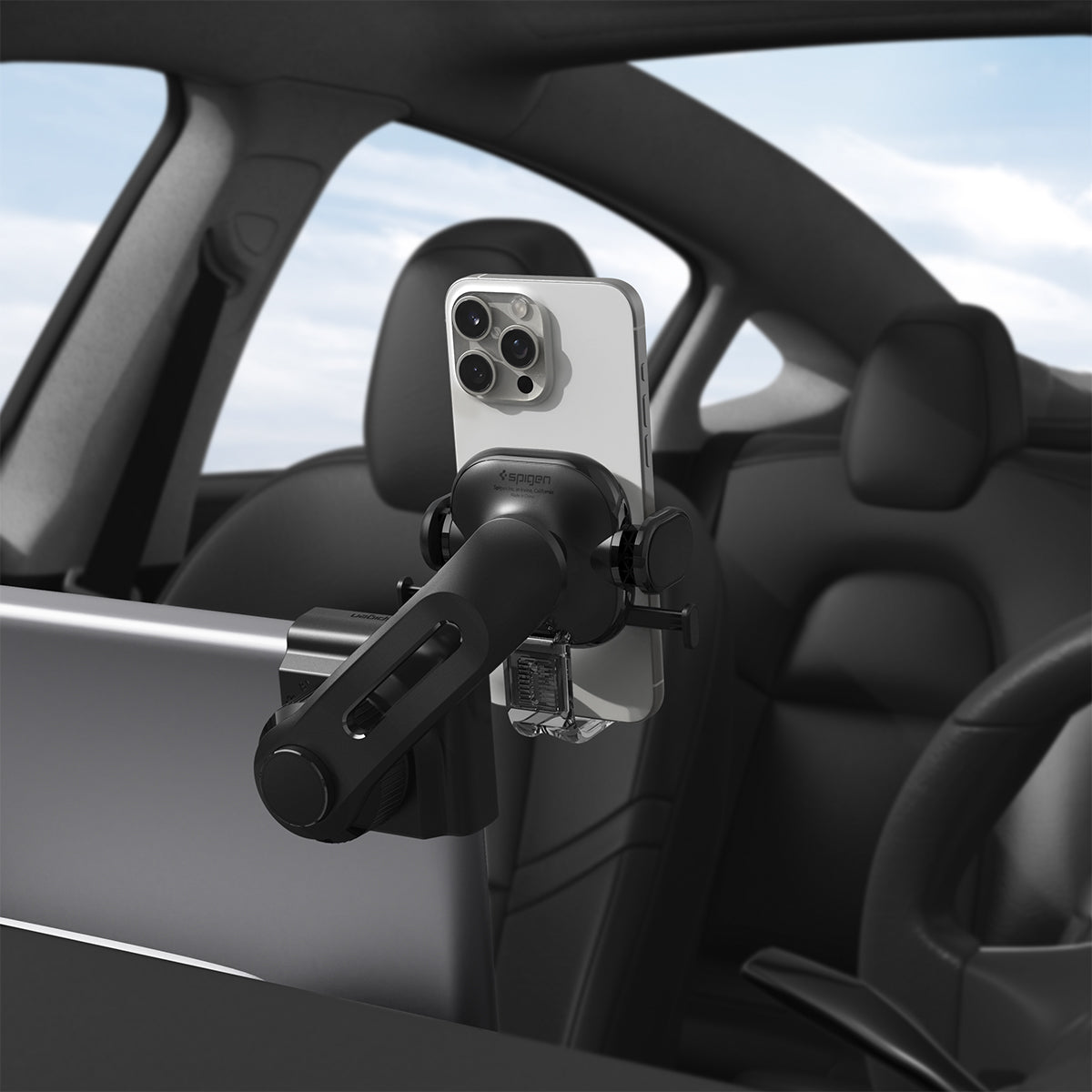 Auto Handyhalterung für Tesla Model 3/X/S/Y/Cybertruck, Spigen TapLock Universal Car Mount Holder, Schwarz