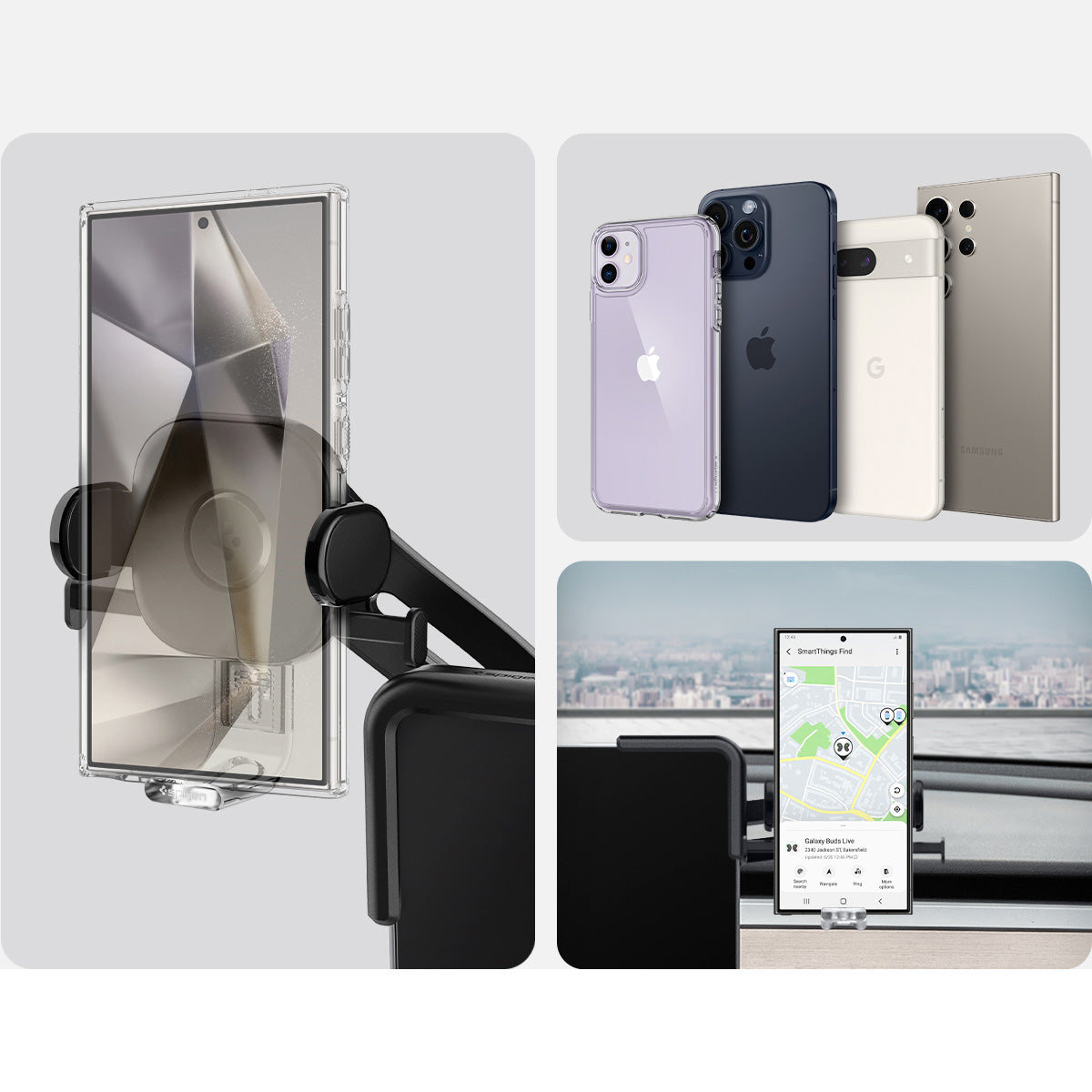 Auto Handyhalterung für Tesla Model 3/X/S/Y/Cybertruck, Spigen TapLock Universal Car Mount Holder, Schwarz