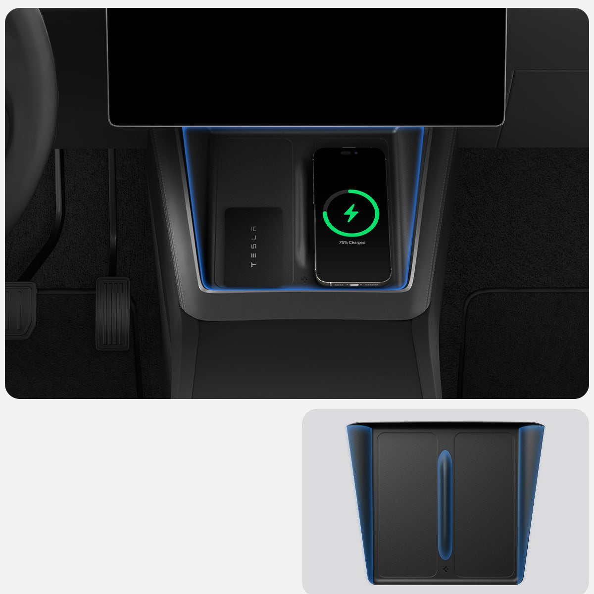 Abdeckung, Ladegerätematte für Tesla Model Y Juniper, Spigen Wireless Charging Pad Cover, Schwarz