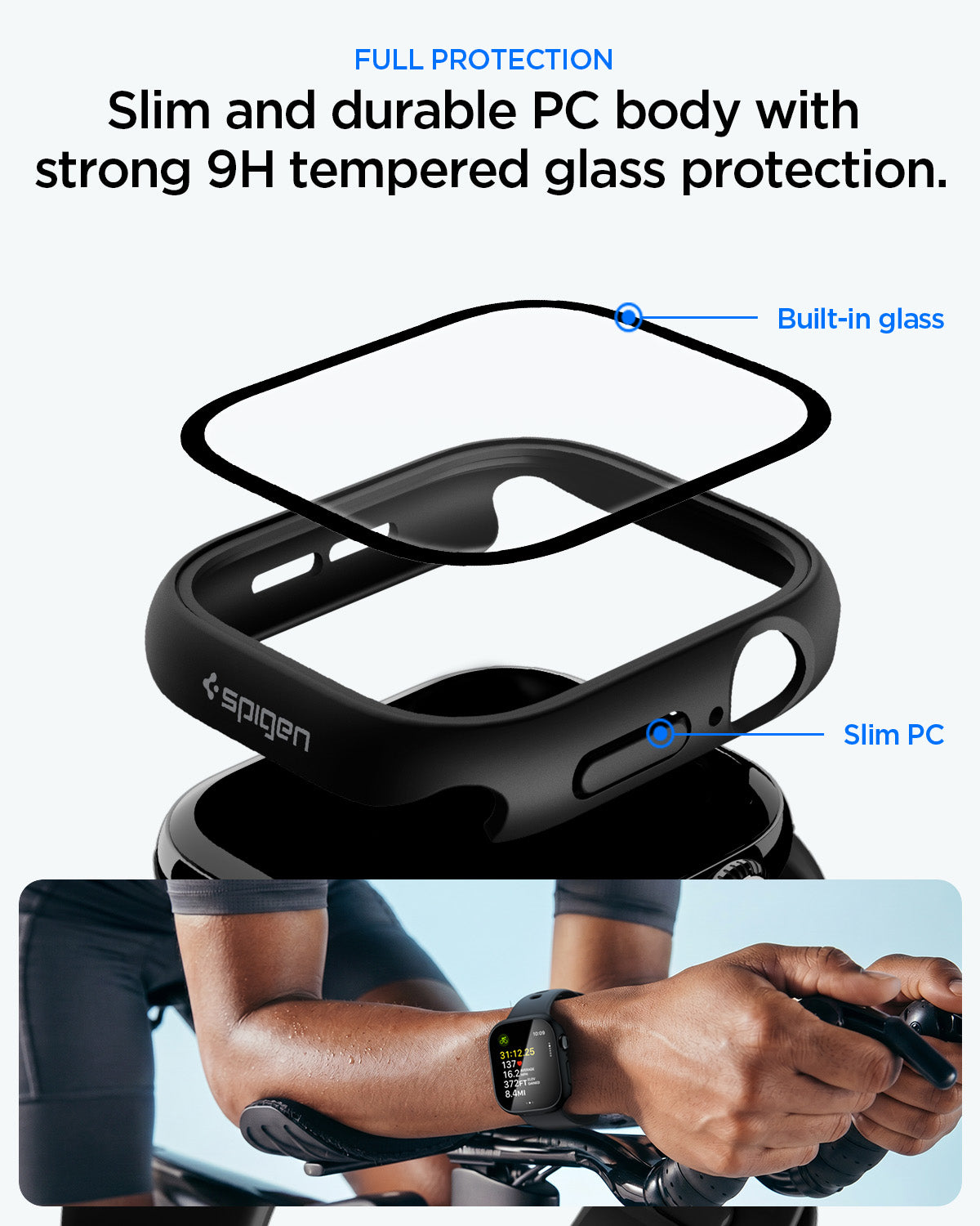 Schutzhülle + Glas für Apple Watch Series 11 42mm / 10 42mm, Spigen Thin Fit 360, Schwarz (2/13)