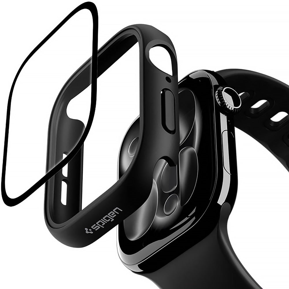 Schutzhülle + Glas für Apple Watch 11 / 10 46 mm, Spigen Thin Fit 360, Schwarz
