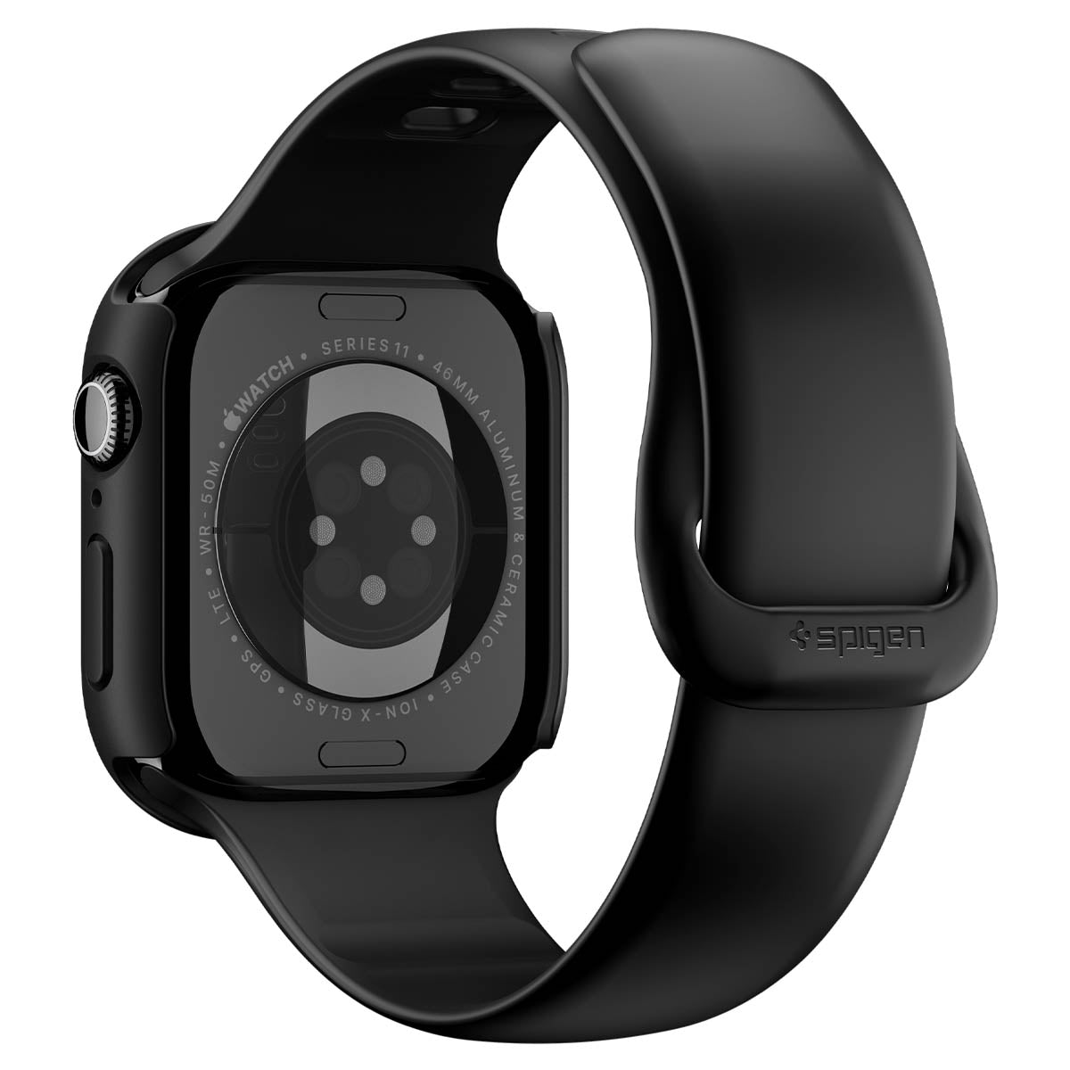 Schutzhülle + Glas für Apple Watch 11 / 10 46 mm, Spigen Thin Fit 360, Schwarz