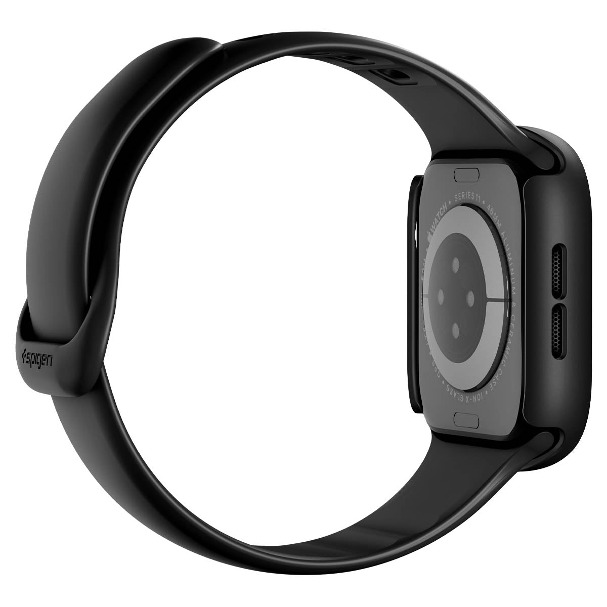 Schutzhülle + Glas für Apple Watch 11 / 10 46 mm, Spigen Thin Fit 360, Schwarz
