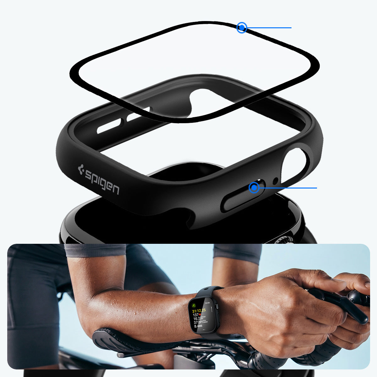 Schutzhülle + Glas für Apple Watch 11 / 10 46 mm, Spigen Thin Fit 360, Schwarz
