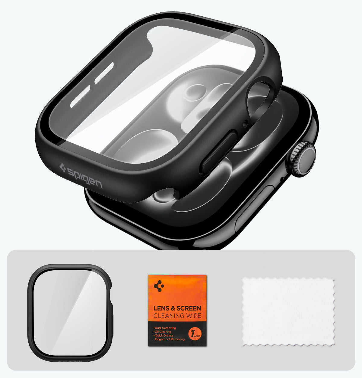 Schutzhülle + Glas für Apple Watch 11 / 10 46 mm, Spigen Thin Fit 360, Schwarz