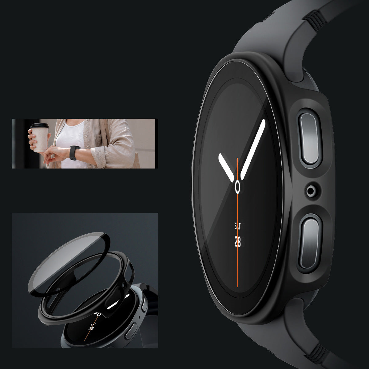 Schutzhülle + Glas Spigen Thin Fit 360 für Galaxy Watch 9 / 8 (44 mm), Schwarz