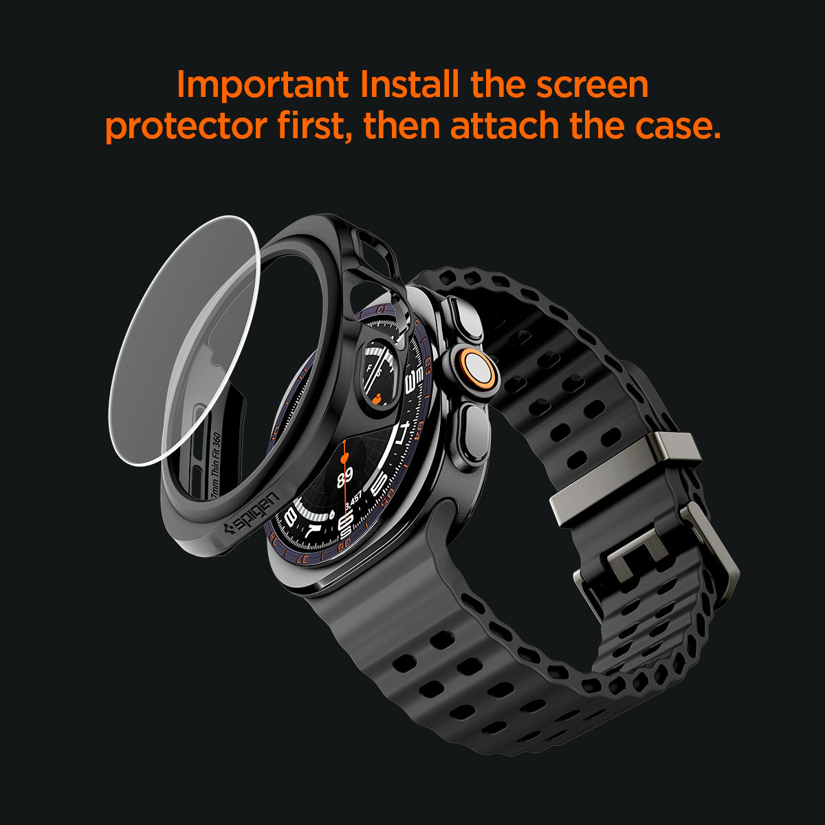 Schutzhülle + Glas für Galaxy Watch Ultra 2 47mm (2026), Spigen Thin Fit 360, Schwarz (7/19)