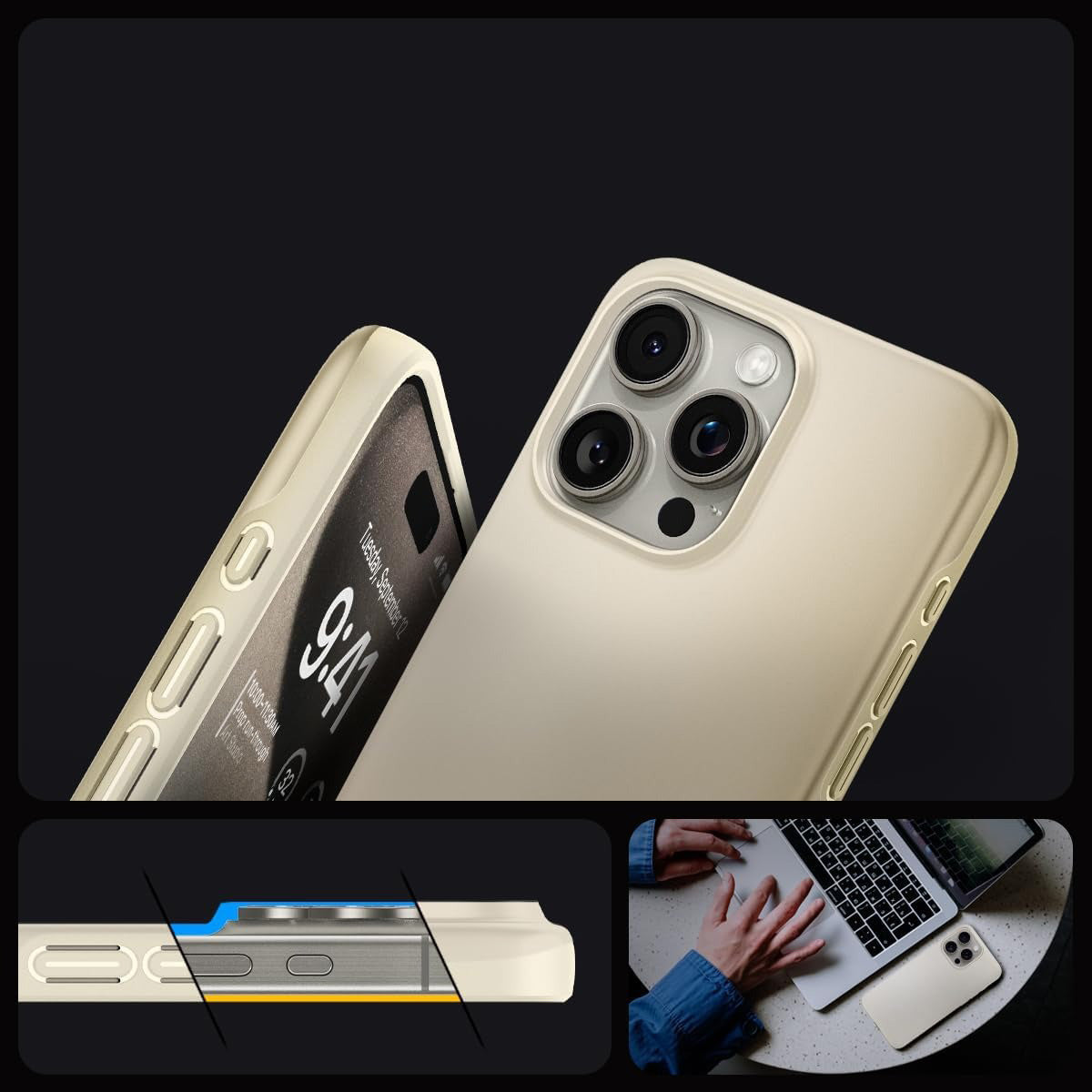 Schutzhülle Spigen Thin Fit für Apple iPhone 15 Pro, Beige