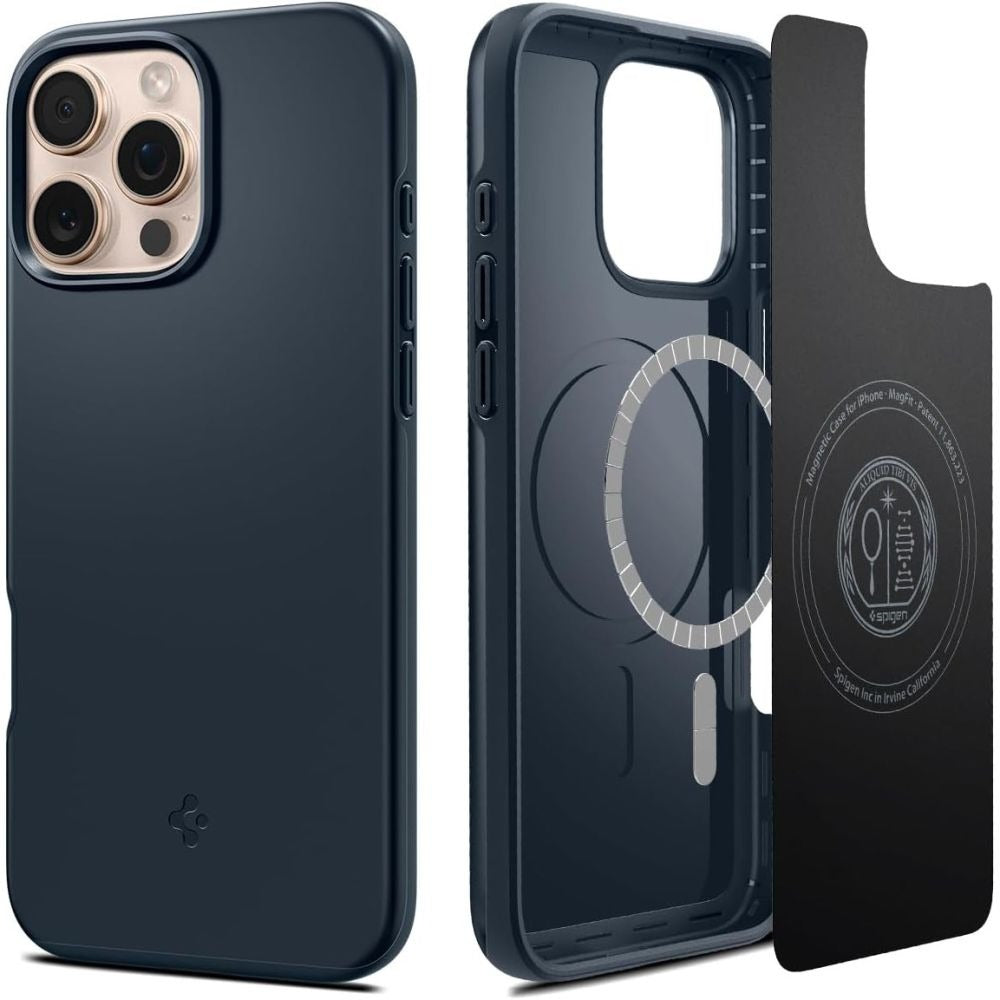 Handyhülle für iPhone 16 Pro, Spigen Thin Fit Mag mit MagSafe, Dunkelblau
