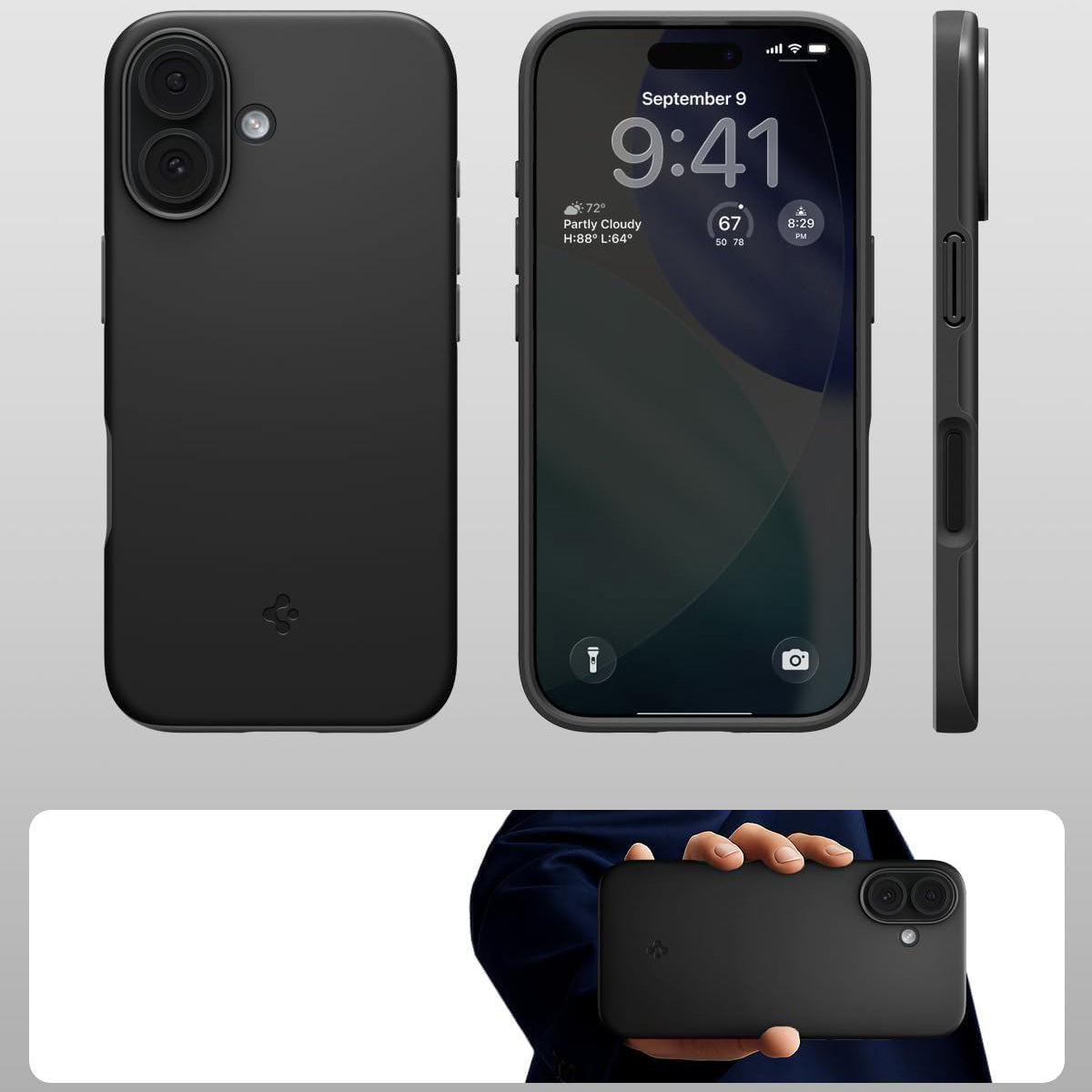 Handyhülle für iPhone 17, Spigen Thin Fit Mag mit MagSafe, Schwarz