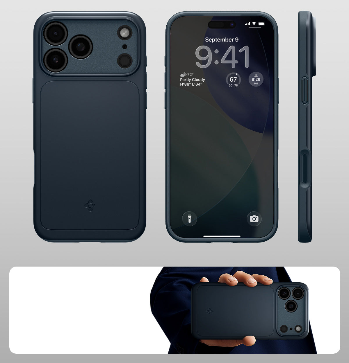 Handyhülle für iPhone 17 Pro Max, Spigen Thin Fit Mag mit MagSafe, Dunkelblau