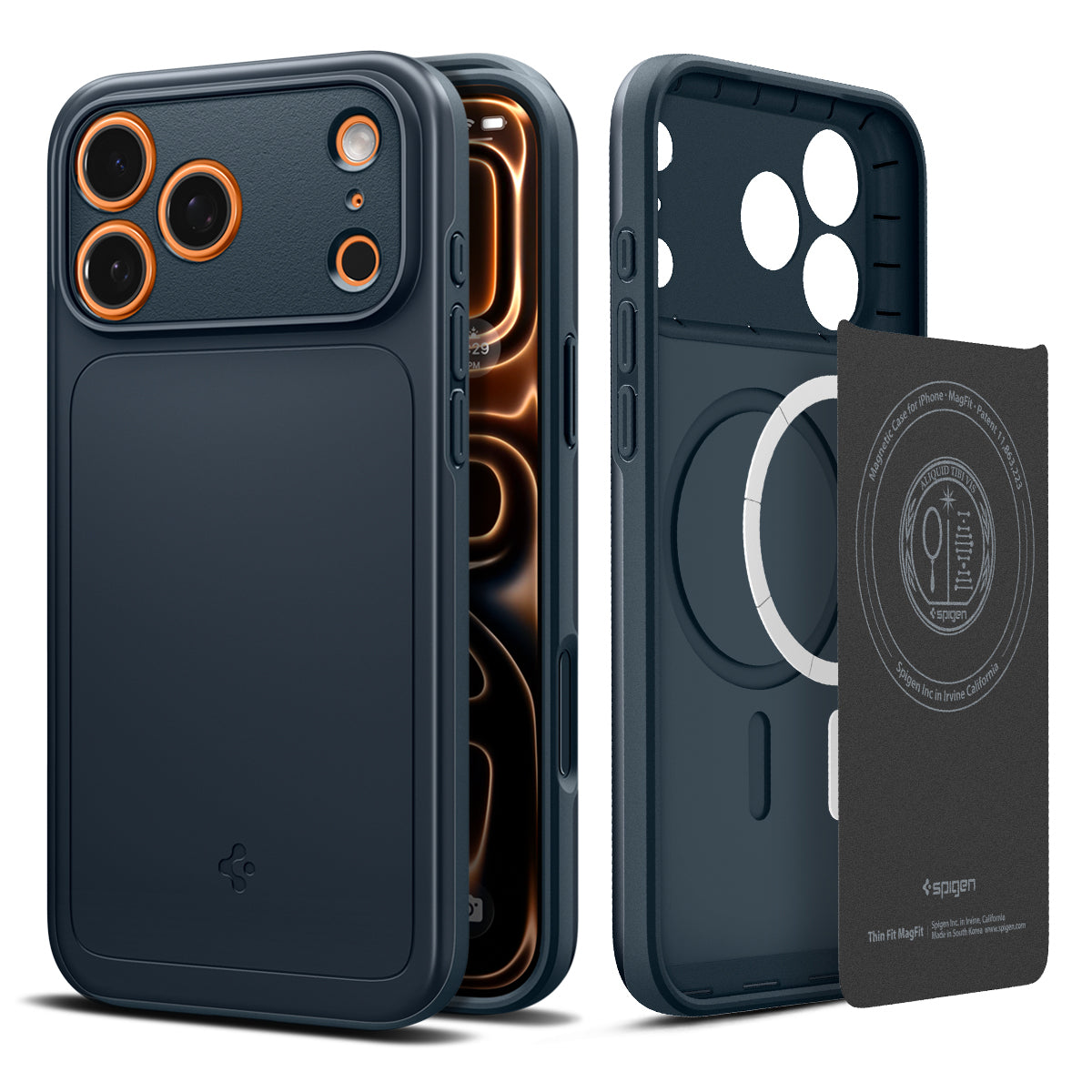 Handyhülle für iPhone 17 Pro Max, Spigen Thin Fit Mag mit MagSafe, Dunkelblau