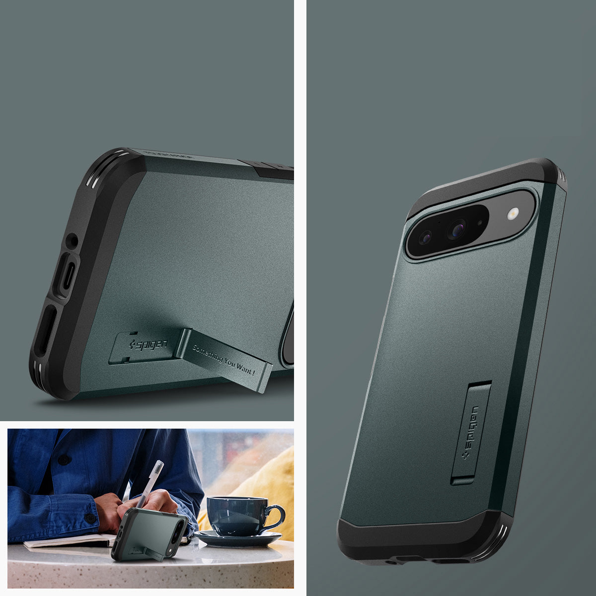 Handyhülle für Google Pixel 9 / 9 Pro, Spigen Tough Armor, Grün