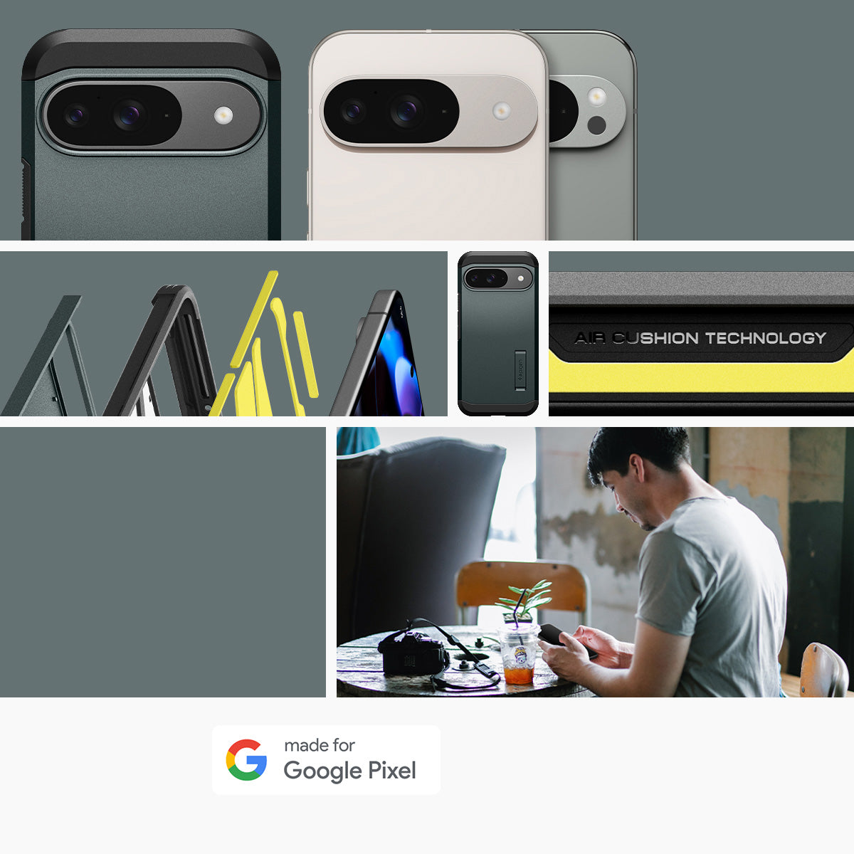 Handyhülle für Google Pixel 9 / 9 Pro, Spigen Tough Armor, Grün