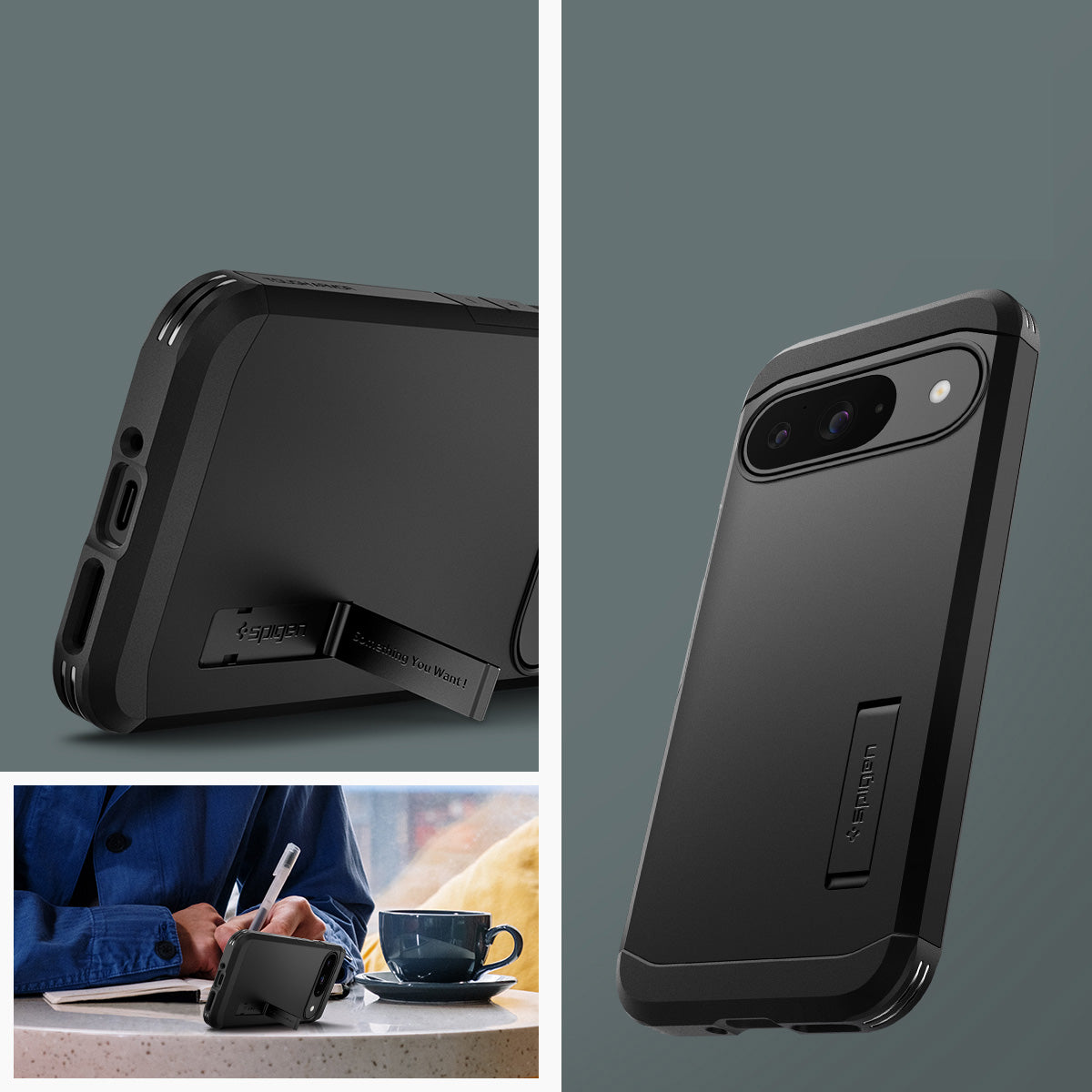 Handyhülle für Google Pixel 9 / 9 Pro, Spigen Tough Armor, Schwarz