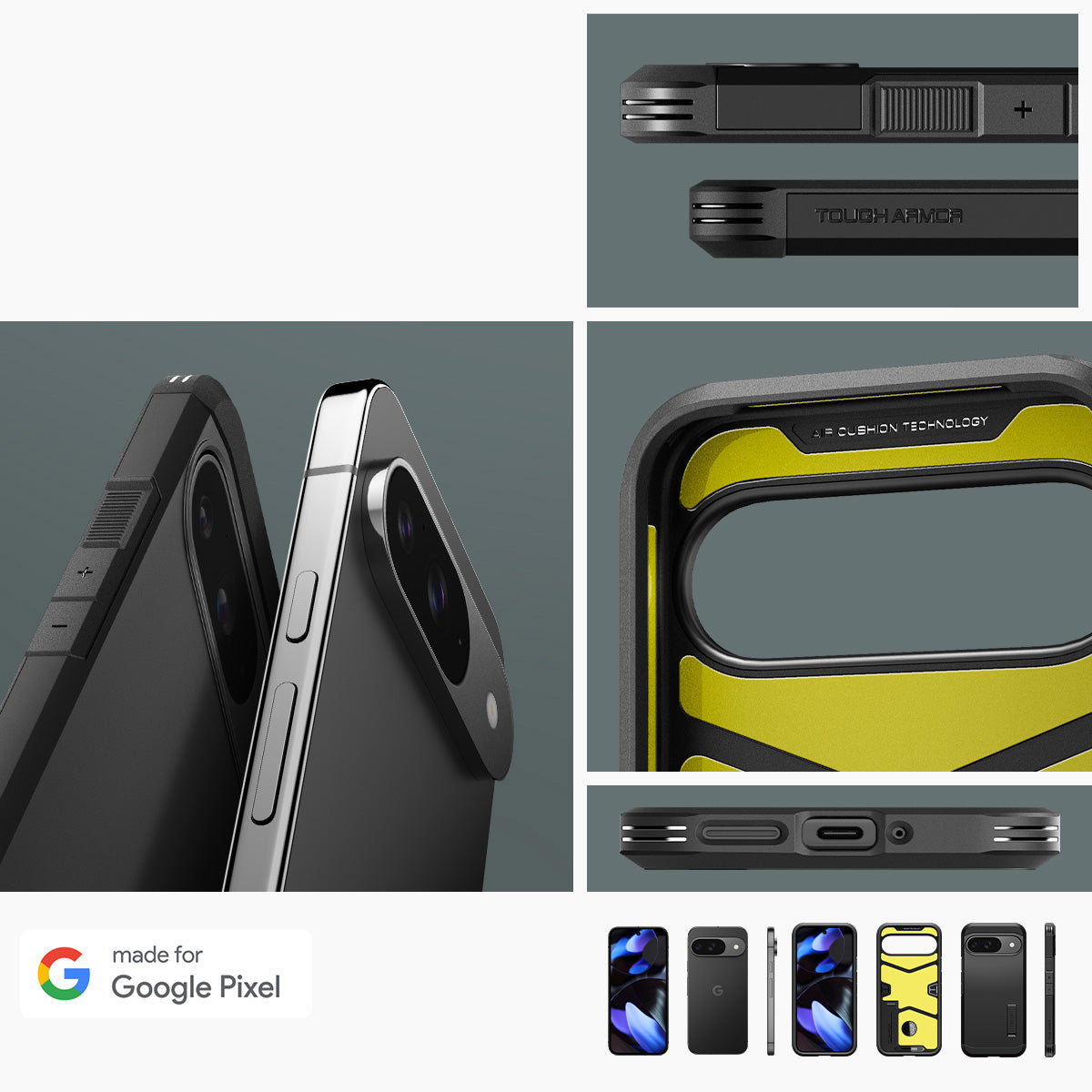 Handyhülle für Google Pixel 9 / 9 Pro, Spigen Tough Armor, Schwarz